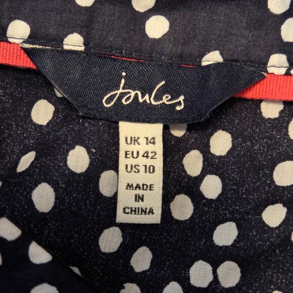 Joules Sadie Dress Navy Polka Dot Print, Tiered, Button Front, Collared, Sz 10 - Picture 3 of 12